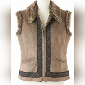 Elegant Brown Vest with Faux Fur Trim